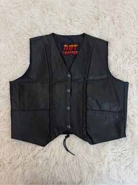 Women's Black Braided Leather Vest